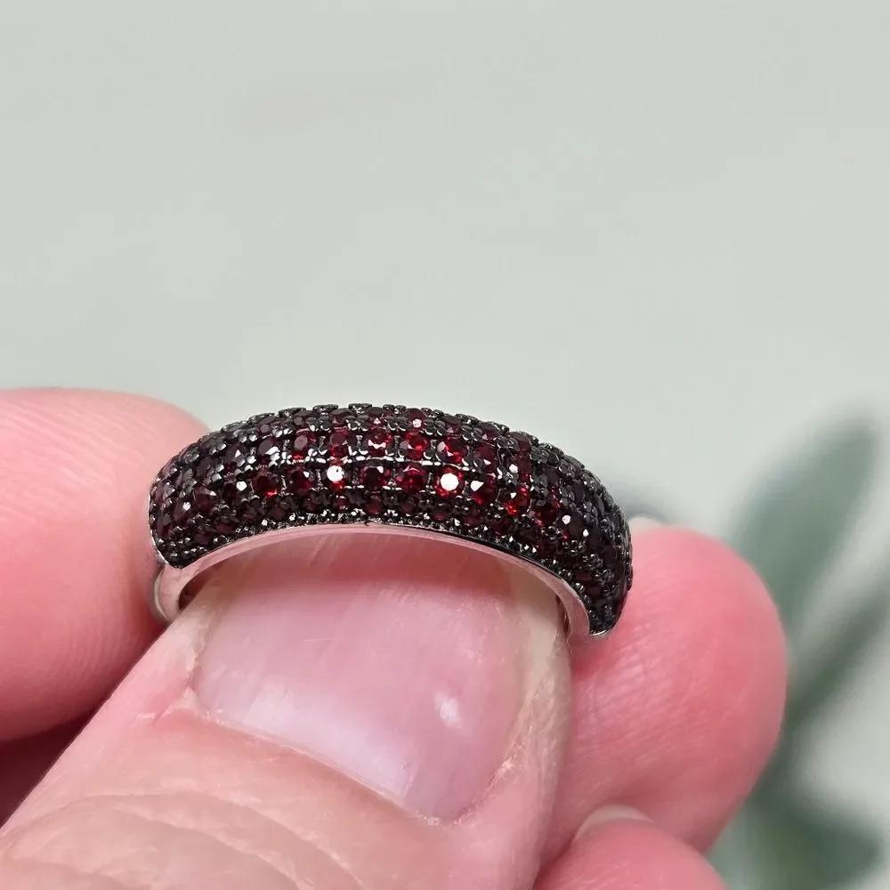 DJOY Red Pave Stone 925 Sterling Band Ring Size‎ 5.25